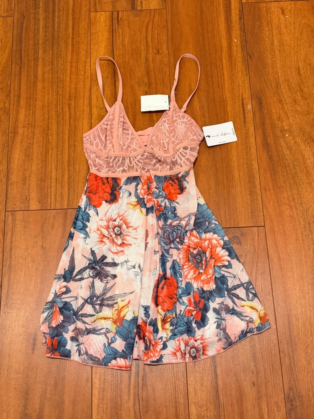 Floral Lace Chemise with Pink Lace Bodice
